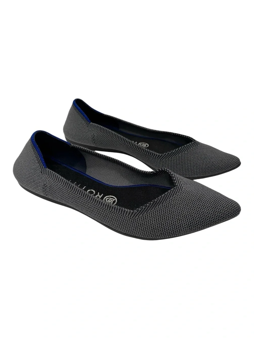 Rothy's Gray Pointed Knit Flats with Blue Trim Rothy's Grey Birdseye size 8